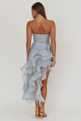 Charmayne Asymmetric Ruffle Trim Maxi Dress Blue